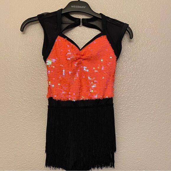 Weissman dance costume coral Orange sequin fringe flapper Replay 12269- SC 6 - Picture 2 of 9
